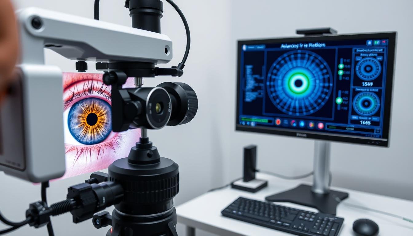 Modern digital iridology analysis system scanning an iris