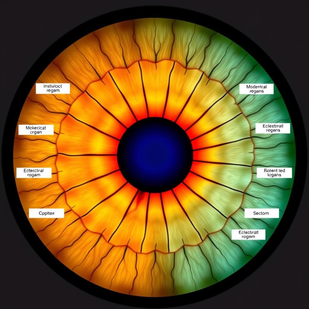 Modern iridology chart showing organ correspondences in the iris