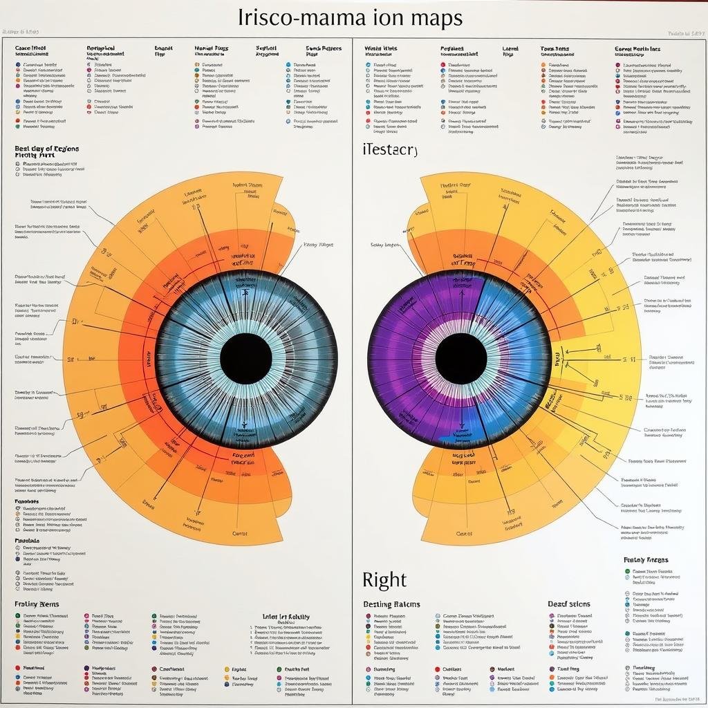 Modern iridology chart showing the mapping of iris regions to body organs and systems