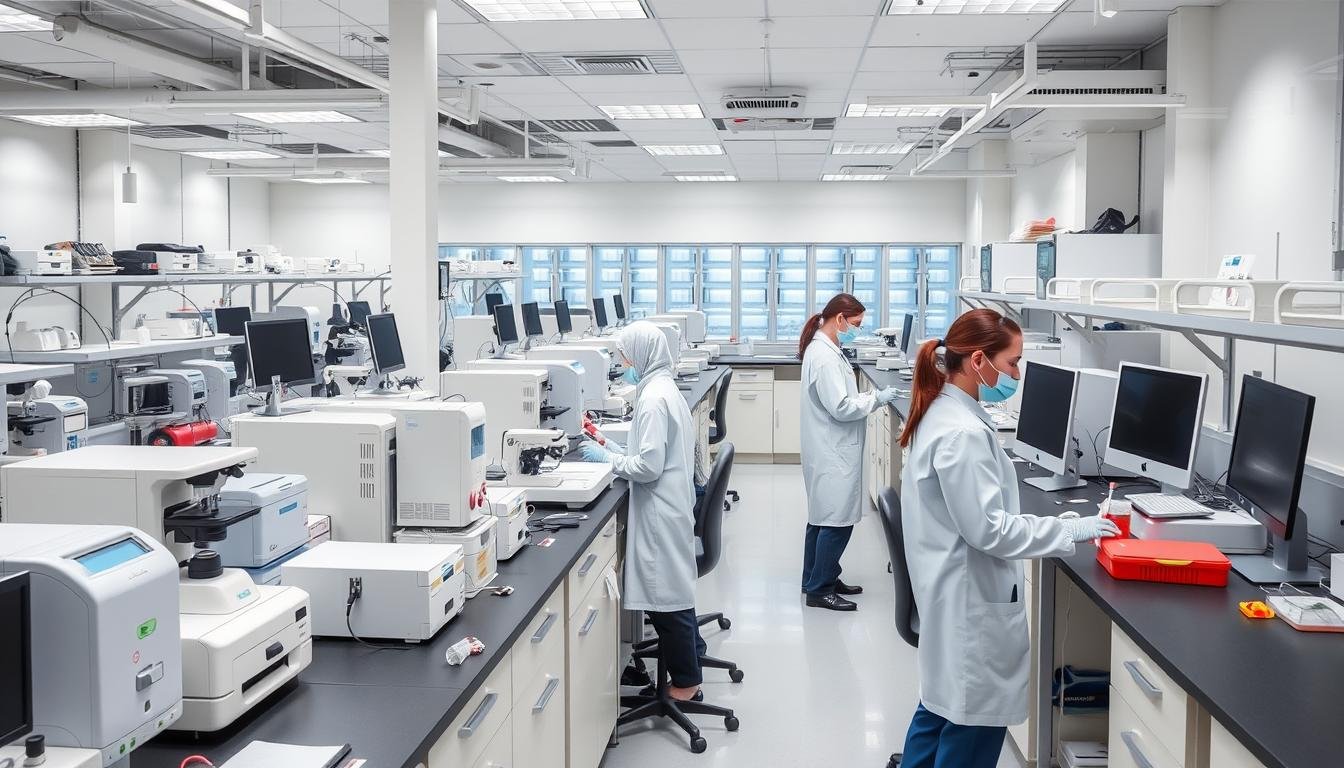 Modern medical laboratory with various testing equipment for traditional diagnostics