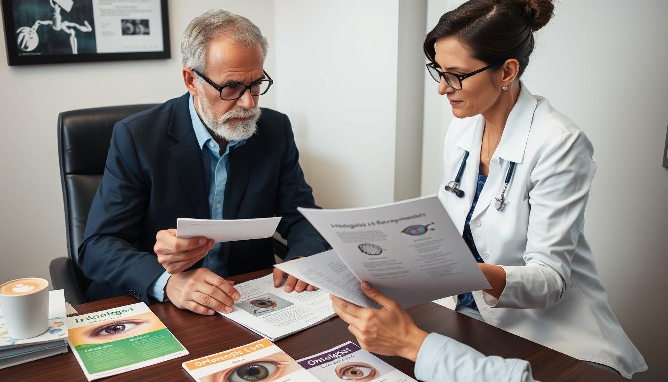 Patient discussing different eye care options with a healthcare advisor