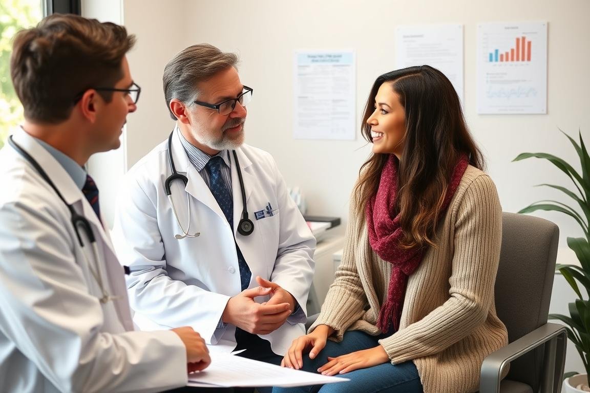 Patient discussing health options with both conventional doctor and alternative practitioner