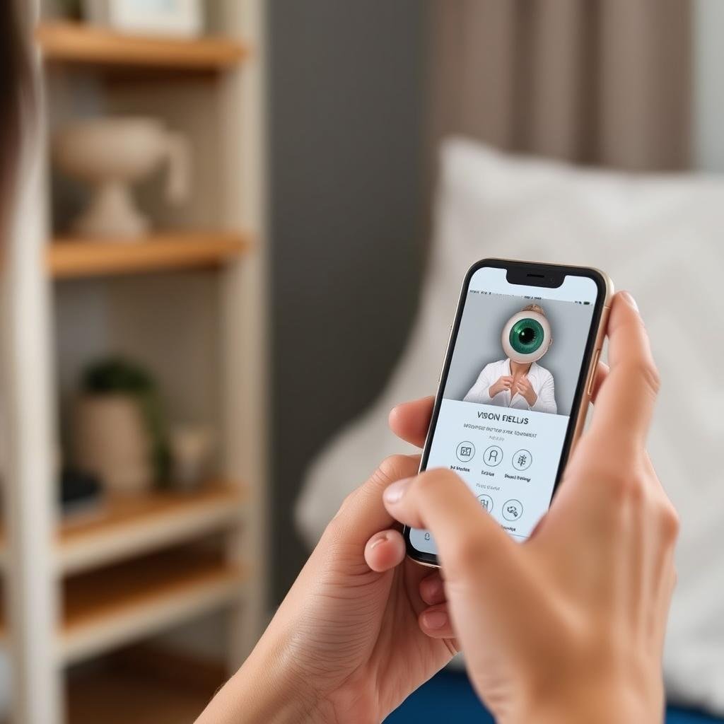 Patient using smartphone app for remote eye monitoring