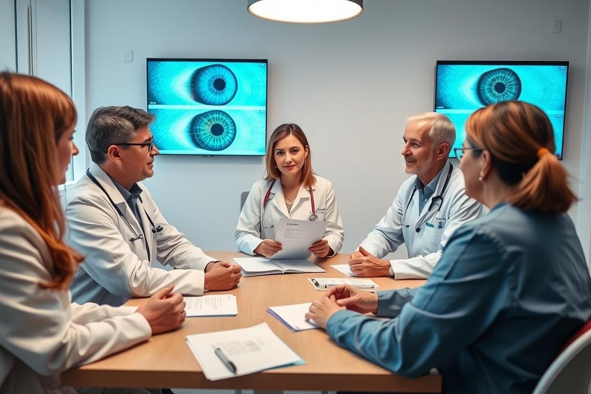 Person discussing iridology findings with other healthcare providers