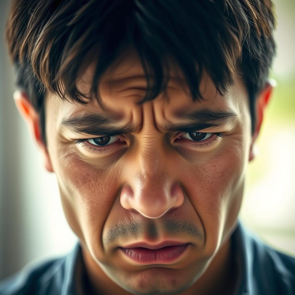 Person exhibiting signs of emotional stress and tension