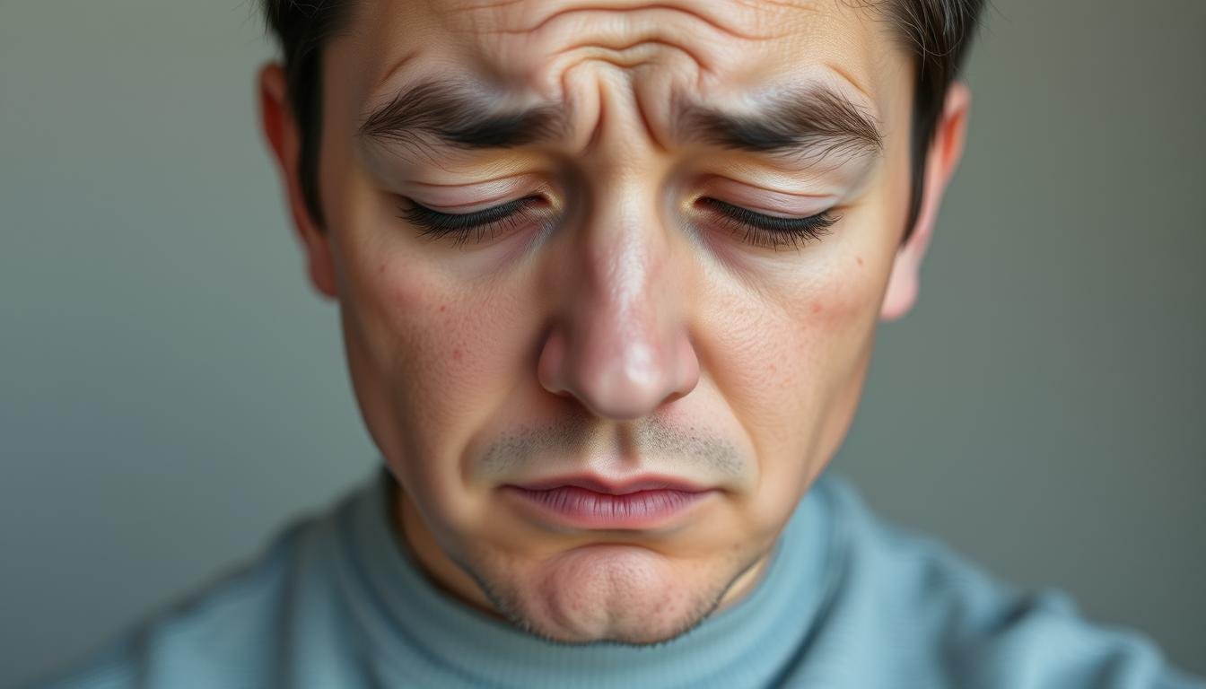 Person experiencing emotional stress with visible effects on eyes