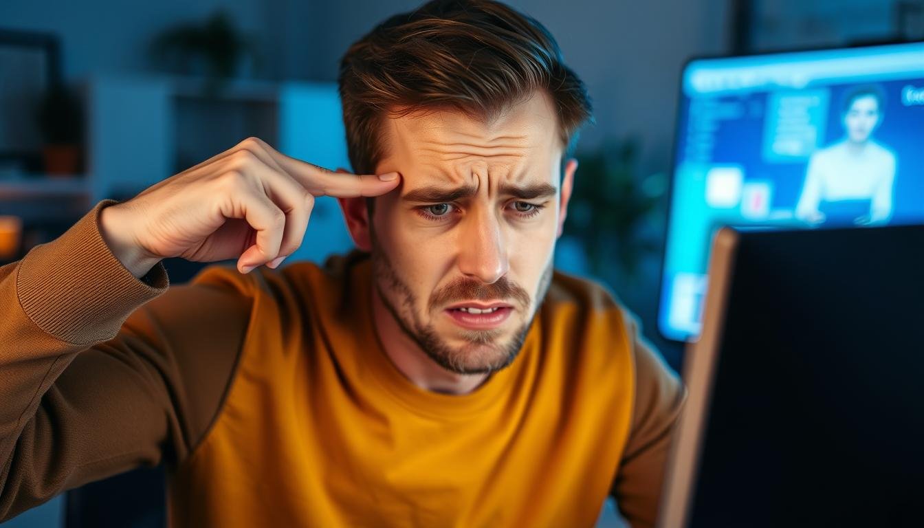 Person experiencing eye strain while working at computer, rubbing tired eyes Person experiencing eye strain while working at computer, rubbing tired eyes