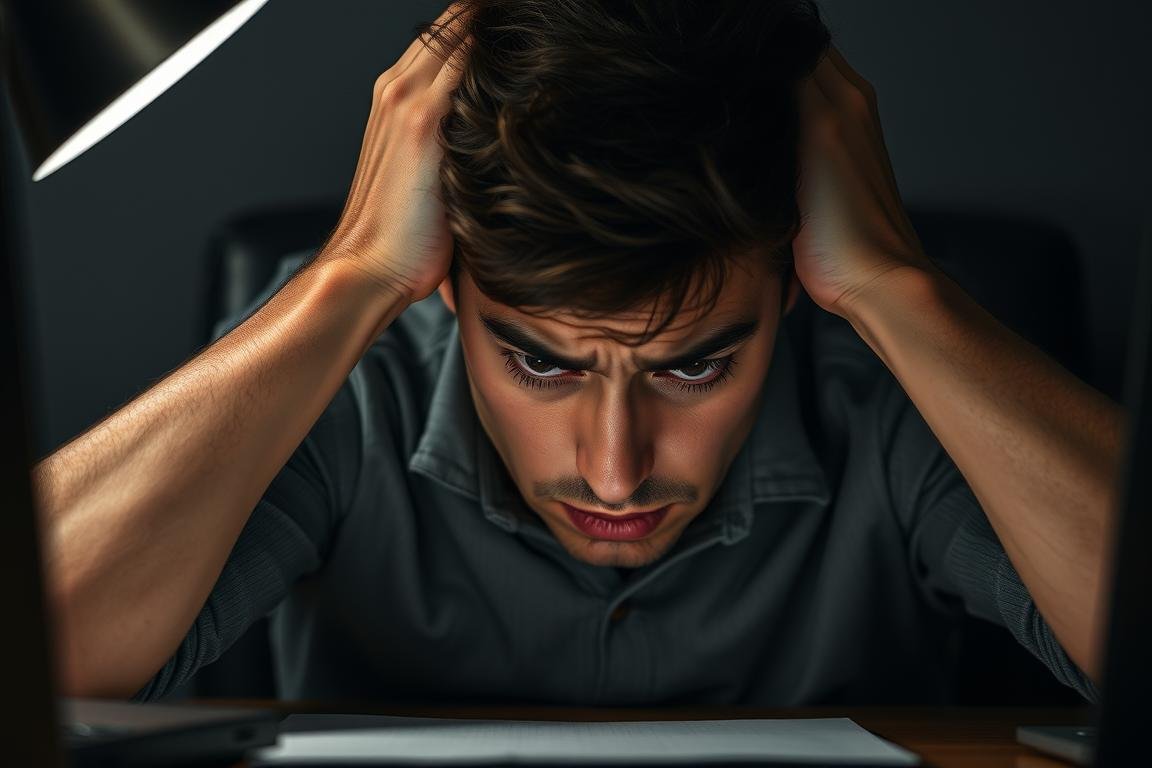 Person experiencing sleep deprivation and its effects on eyes