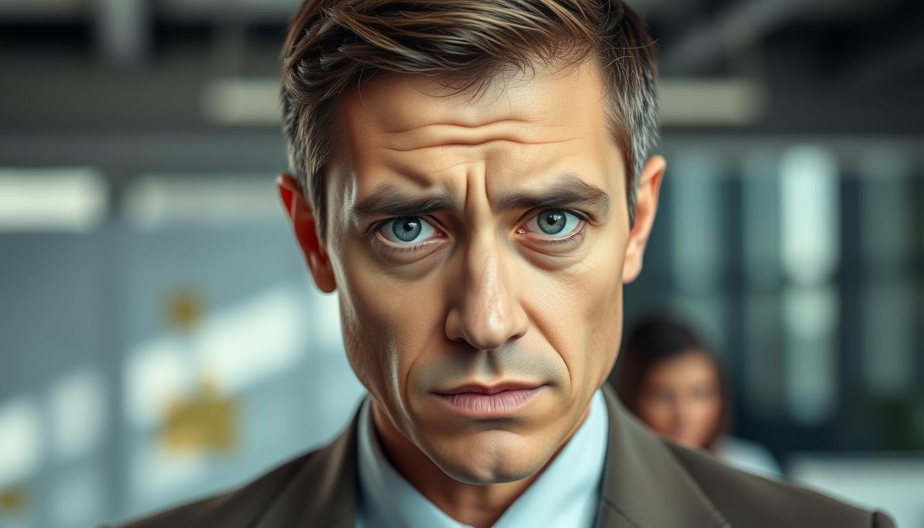 Person experiencing stress with visible stress rings in eyes