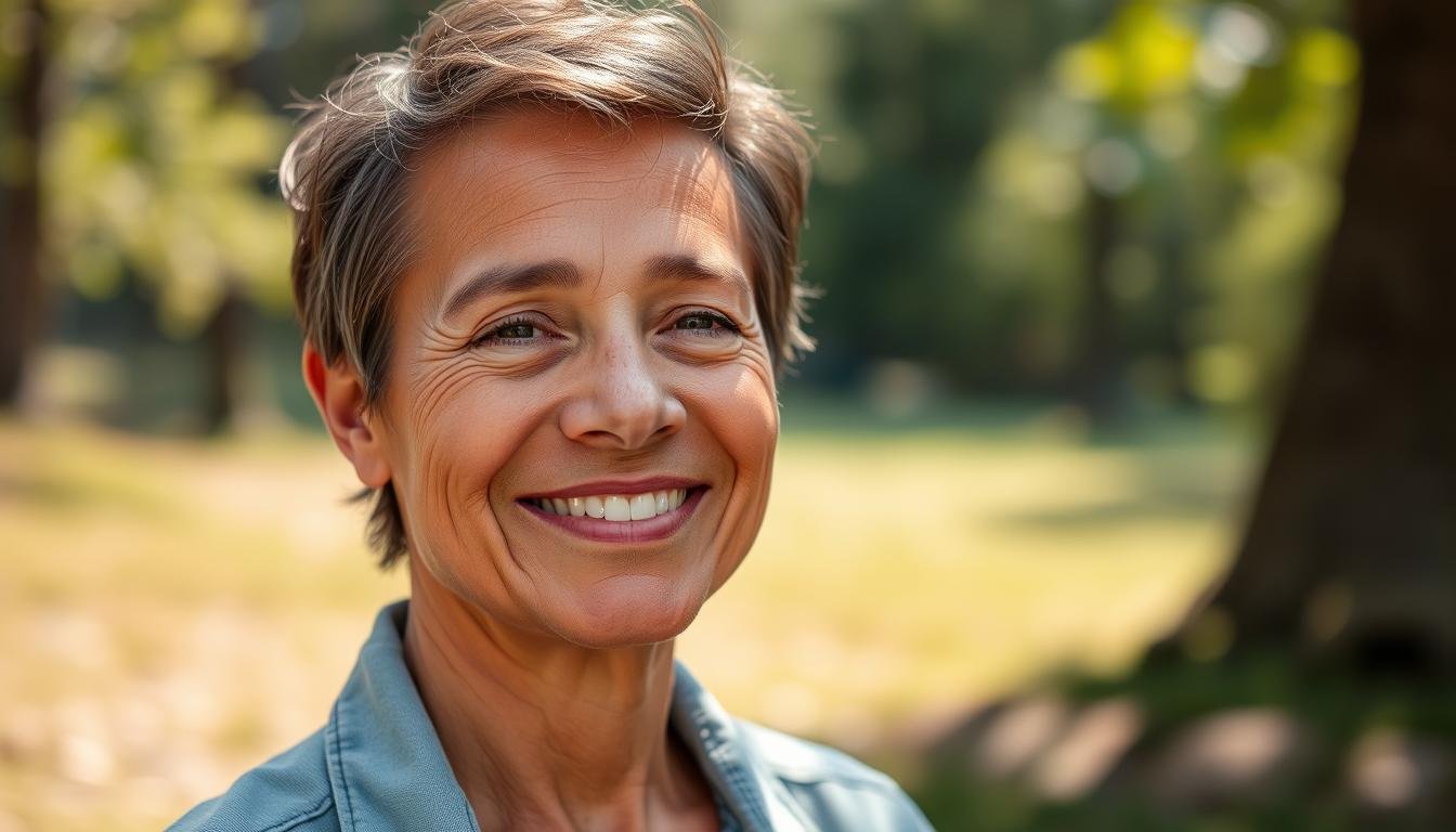 Person looking relaxed and stress-free after implementing stress management techniques