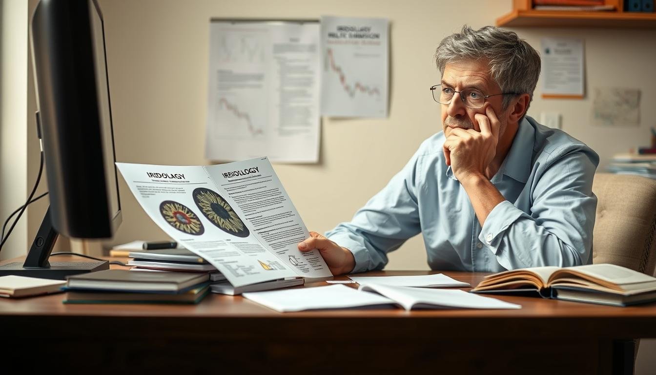 Person making a decision about holistic health options including iridology