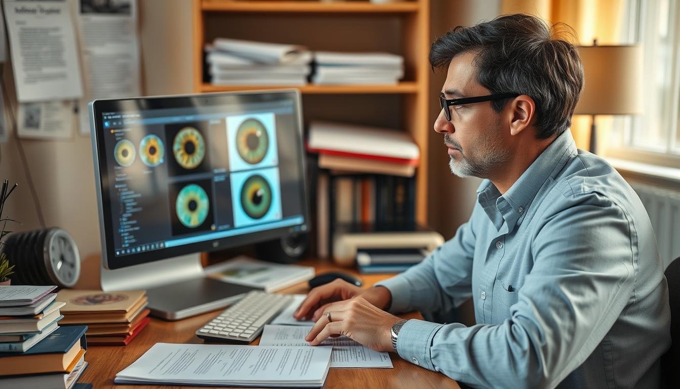 Person making an informed decision about iridology with both scientific and alternative health resources
