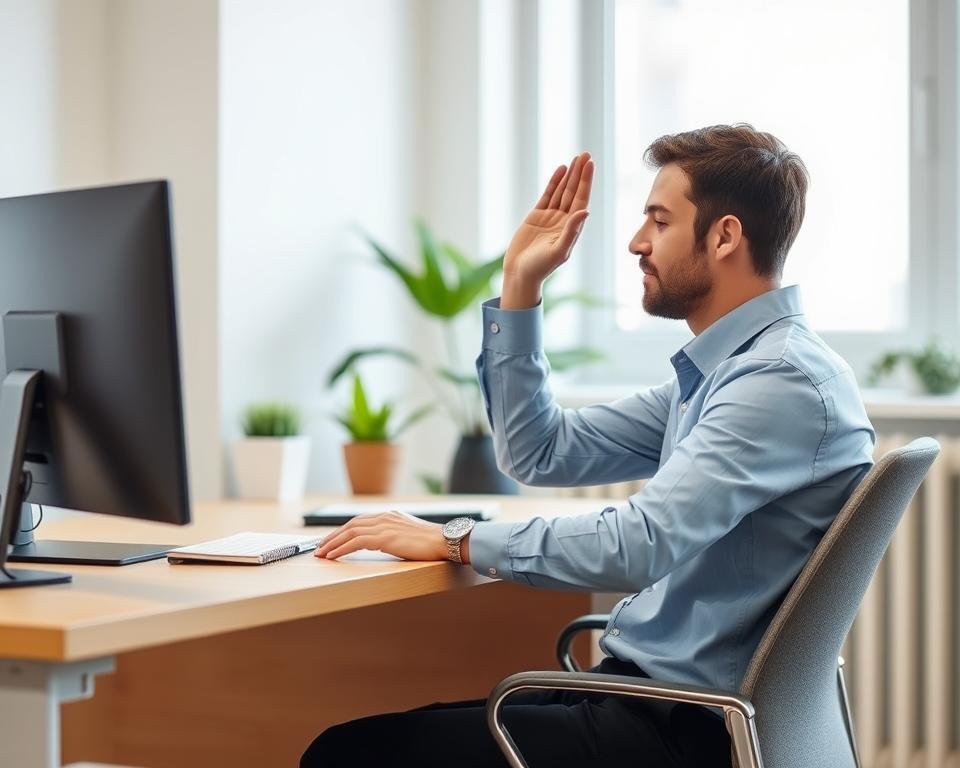 Person performing eye exercises to prevent stress-related eye issues