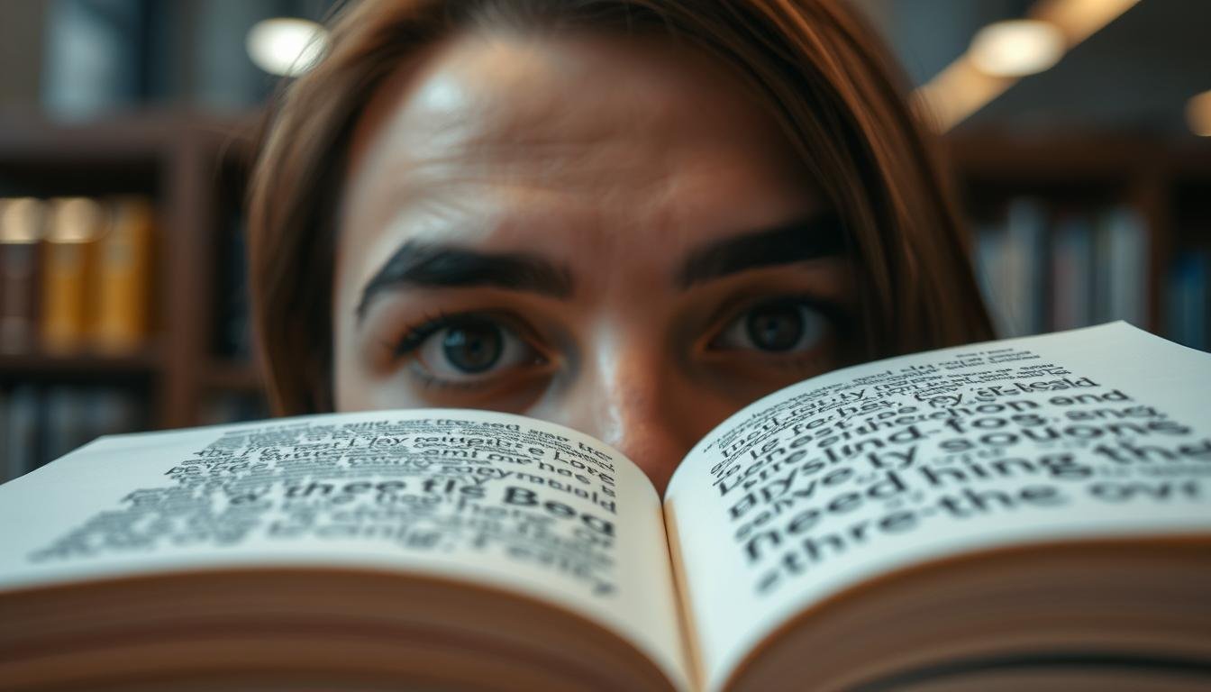 Person practicing Eye Reading techniques with a book