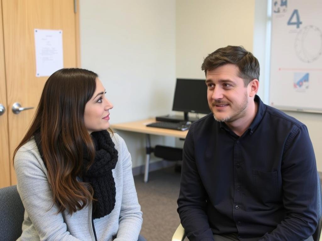 Person practicing eye reading skills with a partner