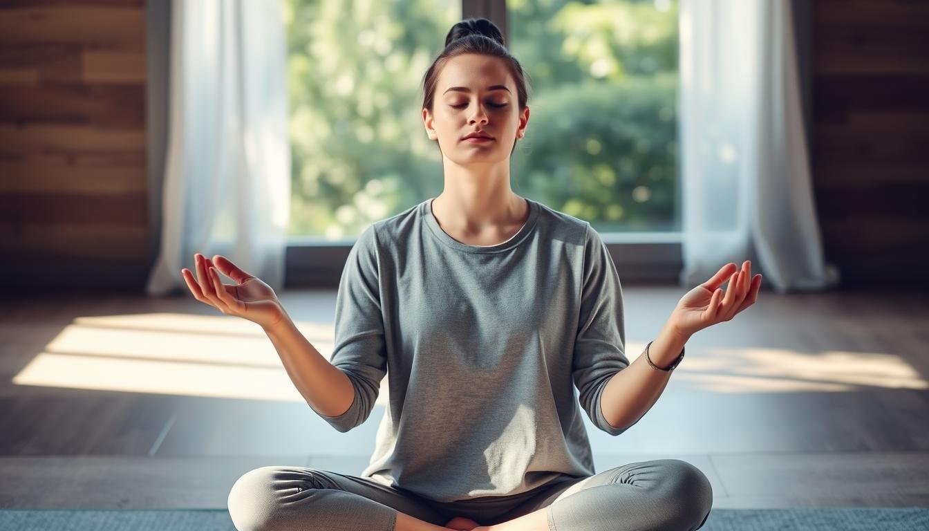 Person practicing meditation for stress reduction