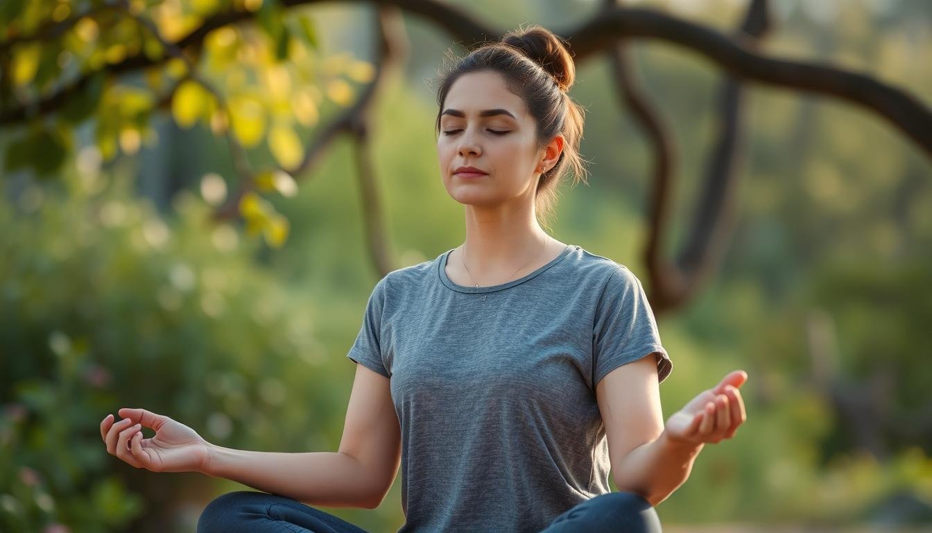 Person practicing mindfulness meditation to reduce stress