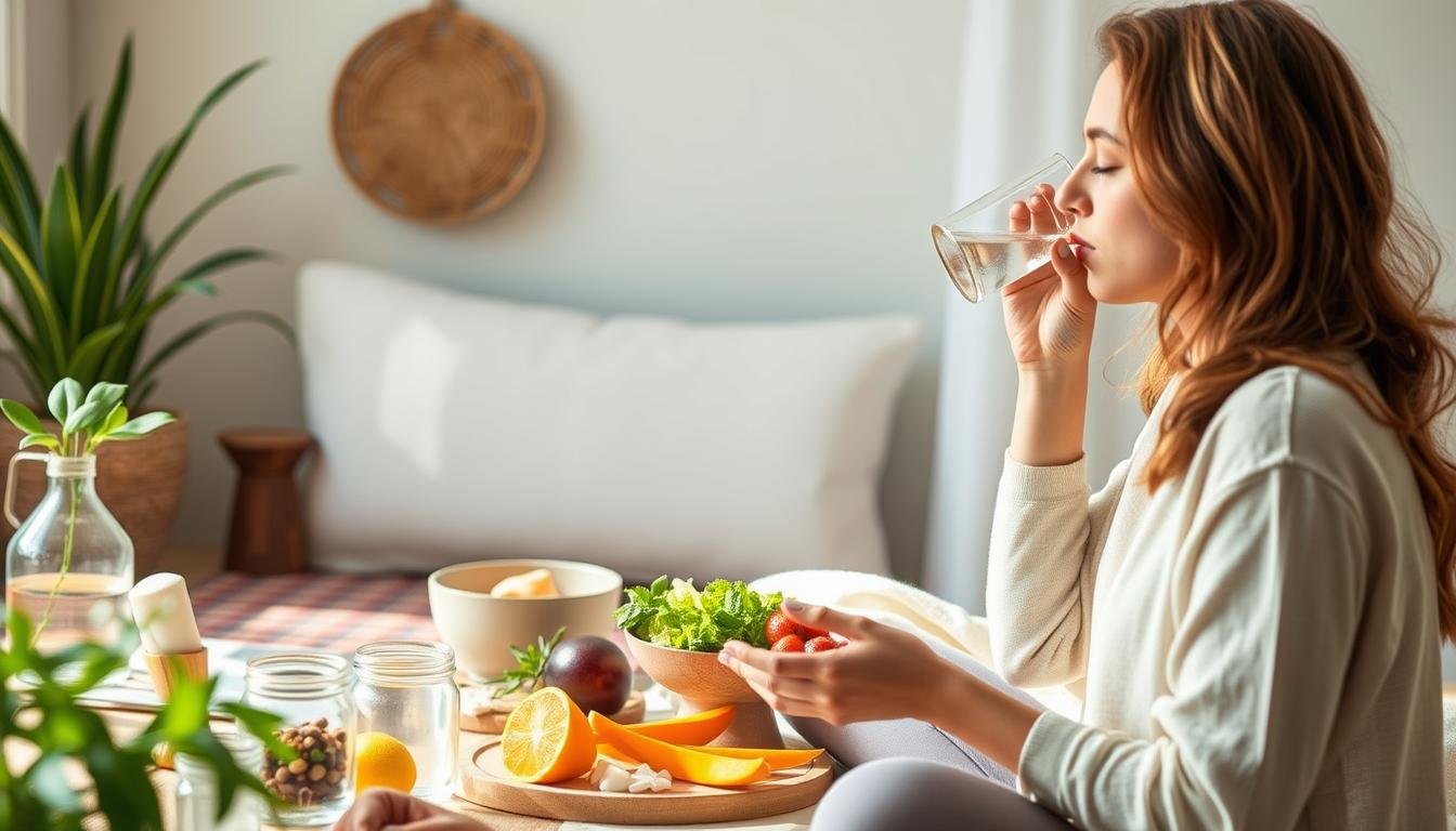 Person practicing self-care activities recommended to complement Iridology Iris Diagnosis