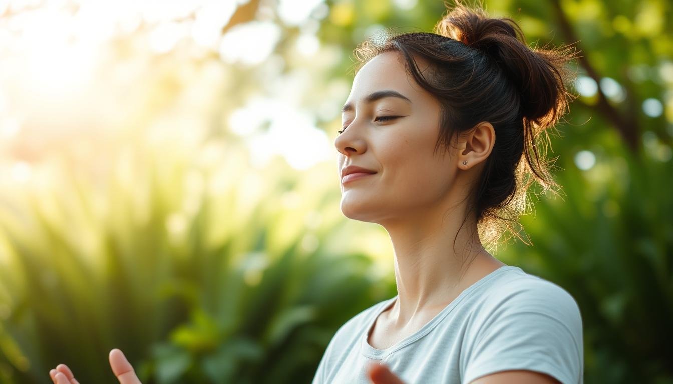 Person practicing stress-reduction techniques like meditation