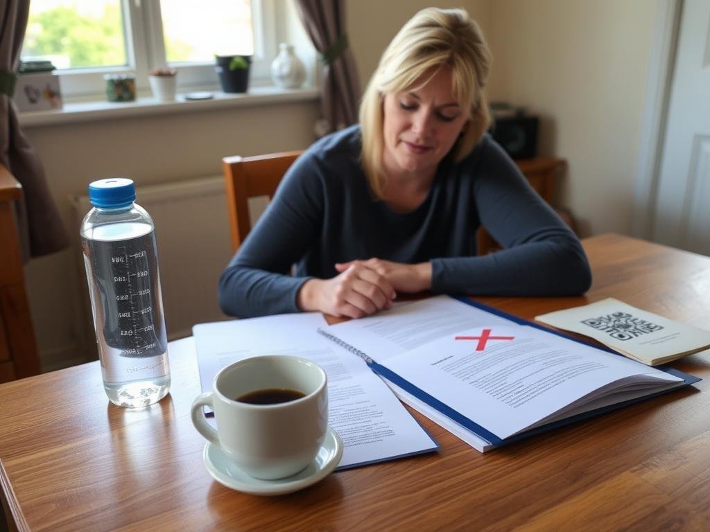 Person preparing for an iridology session by avoiding caffeine and bringing medical records