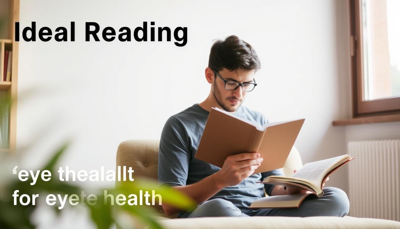 Person reading a book with proper posture and lighting for eye health for reading