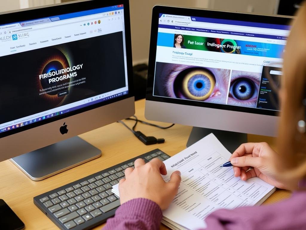 Person researching different iridology certification programs online