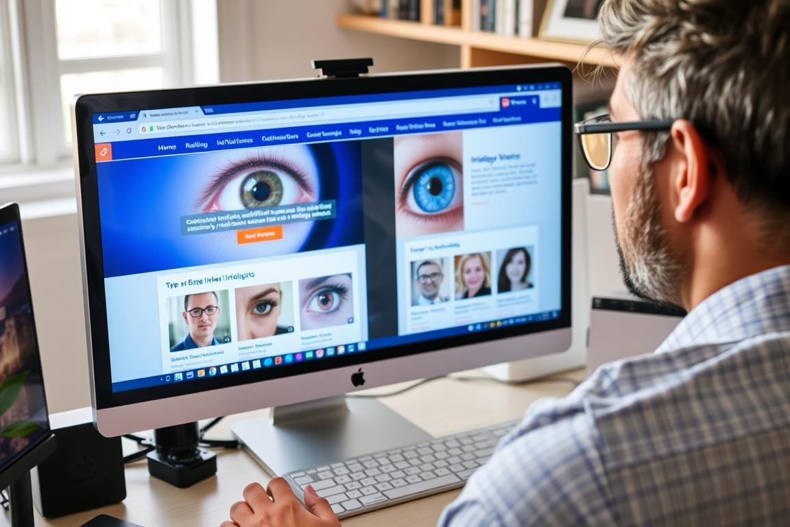 Person researching qualified Iridologists online