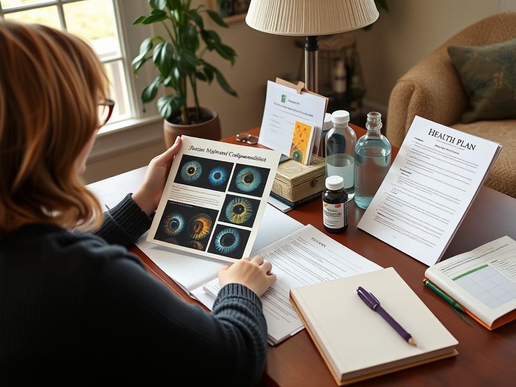 Person reviewing iridology session notes and implementing recommendations at home