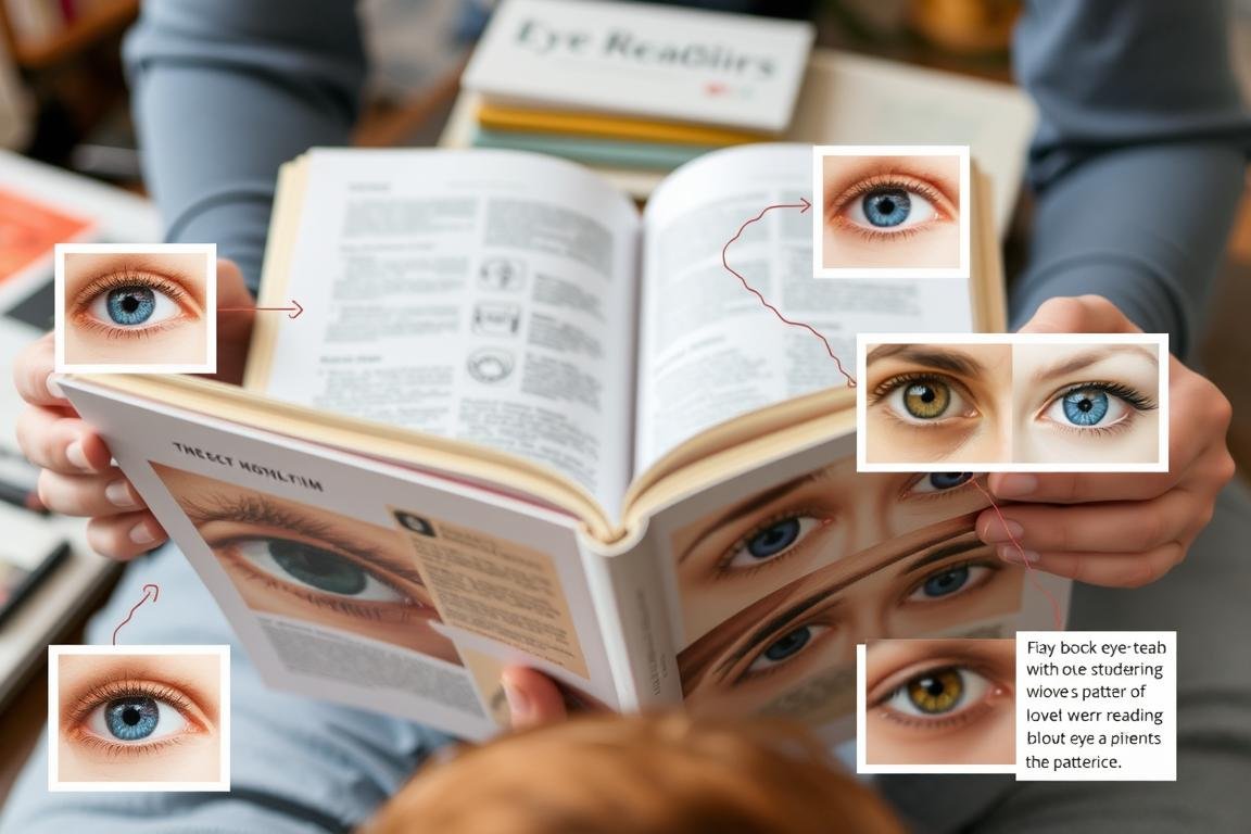 Person studying Eye Reading patterns with educational materials