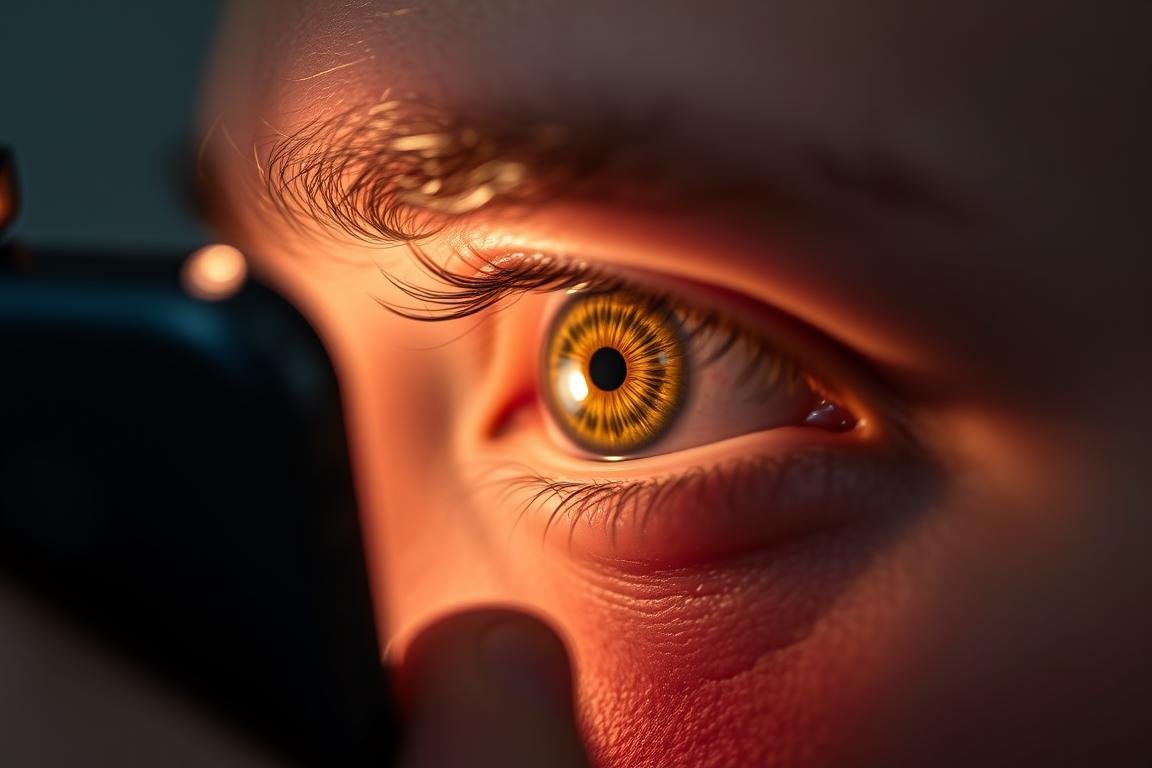 Person taking a clear photo of their iris for iridology chart creation