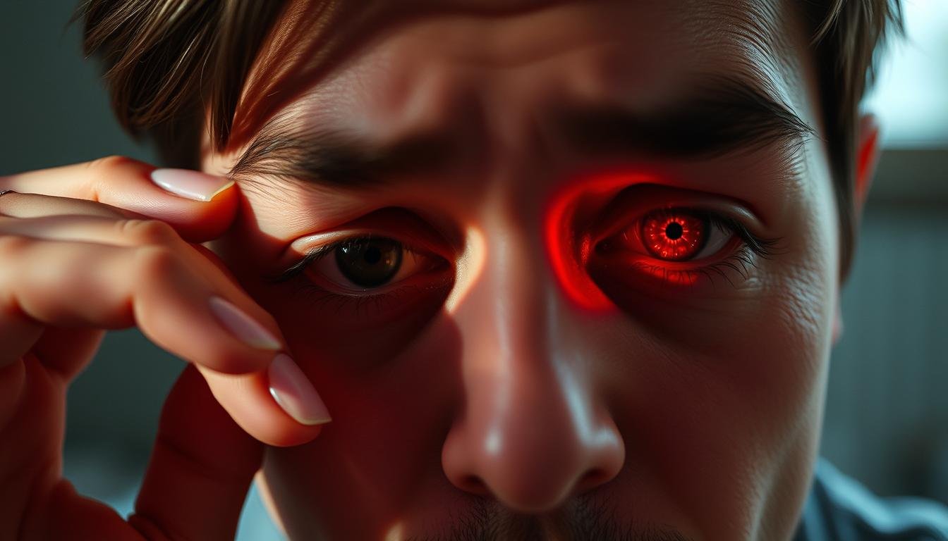Person with allergic reaction affecting eyes