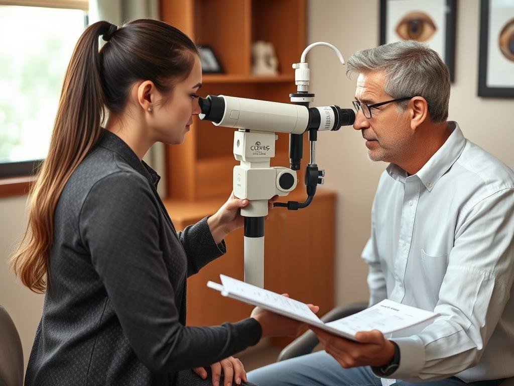Professional iridologist examining a Right Iris in Iridology Chart