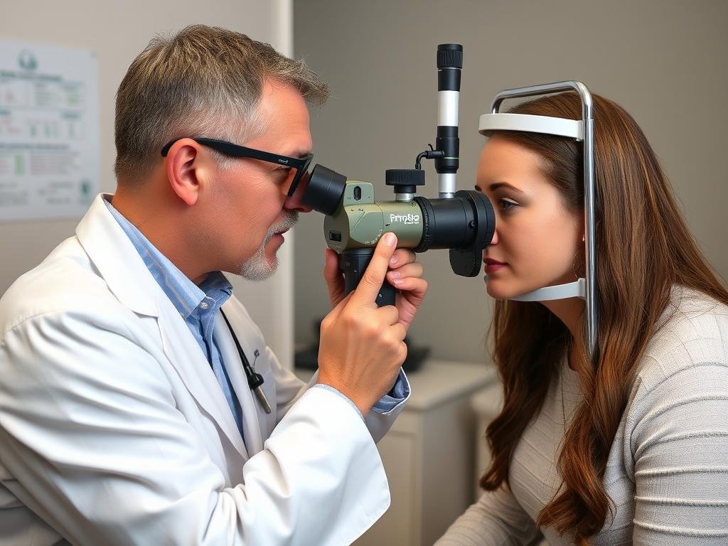 Professional iridologist examining a patient's iris