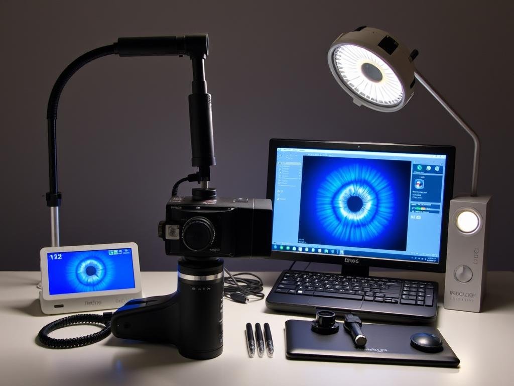 Professional iridology equipment including specialized camera and software