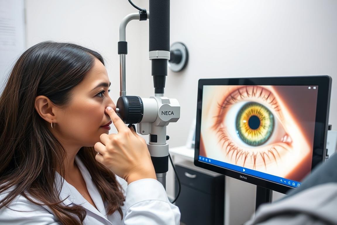 Professional iridology session showing iris photography and analysis