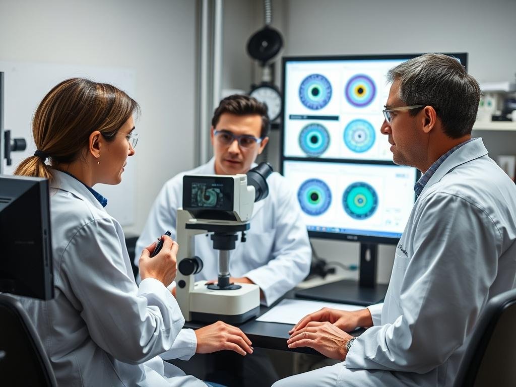Researchers studying correlations between iris patterns and health conditions