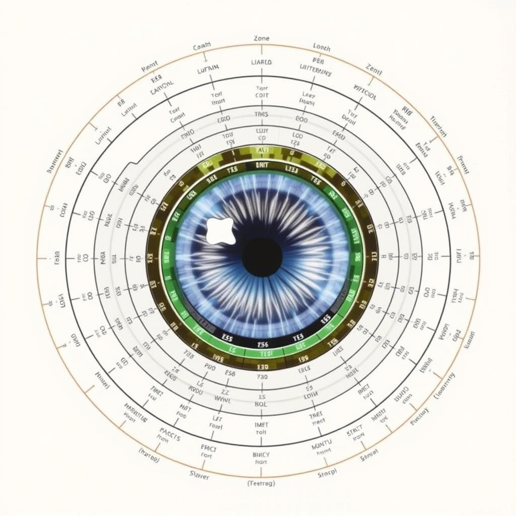 Right eye iridology chart showing the zonal divisions and corresponding body systems