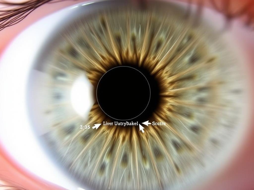 Right eye iris highlighting the liver and gallbladder zone