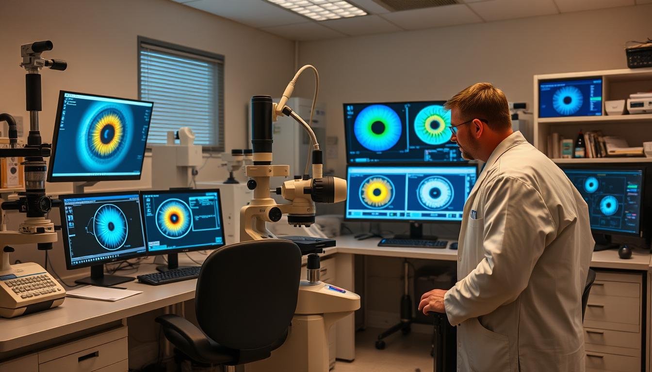 Scientific research being conducted on iridology with modern equipment