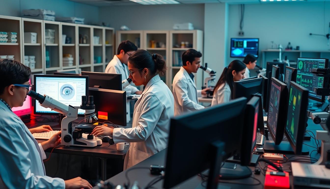 Scientific research laboratory studying diagnostic methods