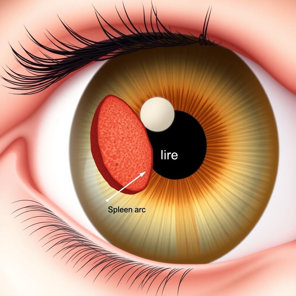 Spleen arc marker in left iris indicating immune system health