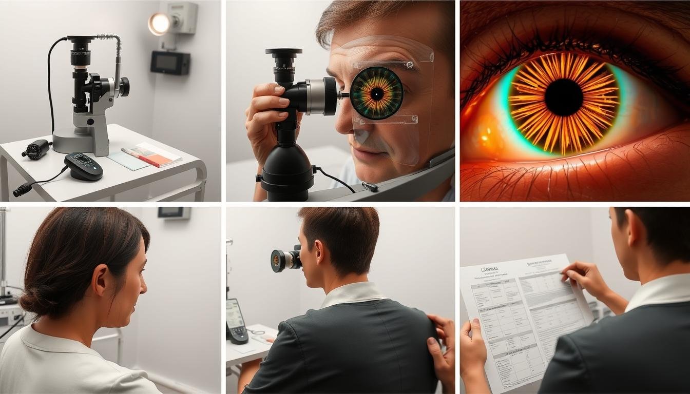 Step-by-step iridology examination being performed with proper equipment