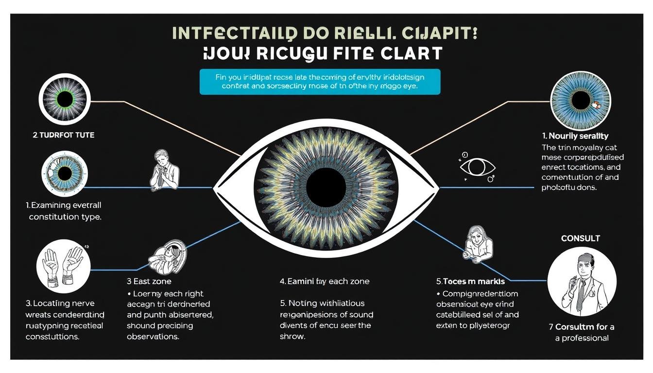 Step-by-step process of interpreting an iridology chart for the right eye