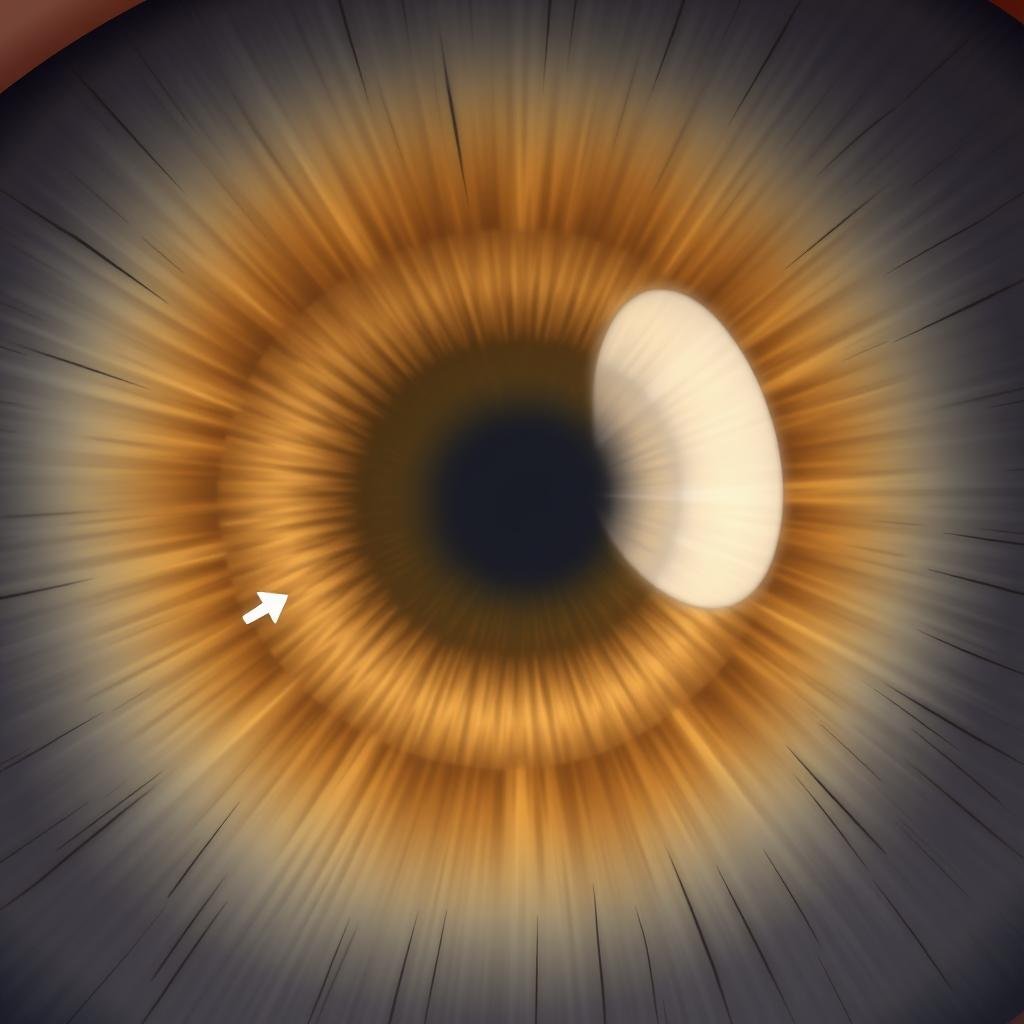 Stomach ring marker in left iris showing digestive system indicators