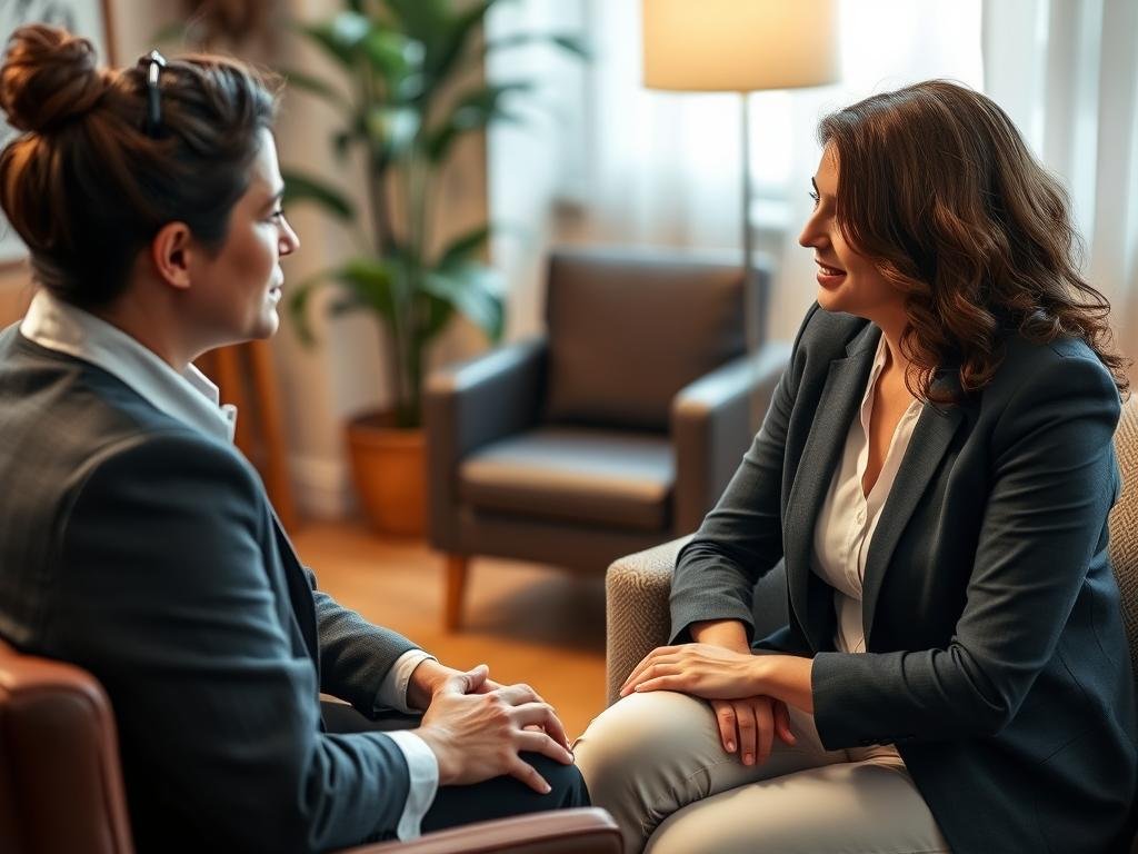 Therapist and client demonstrating therapeutic eye reading techniques