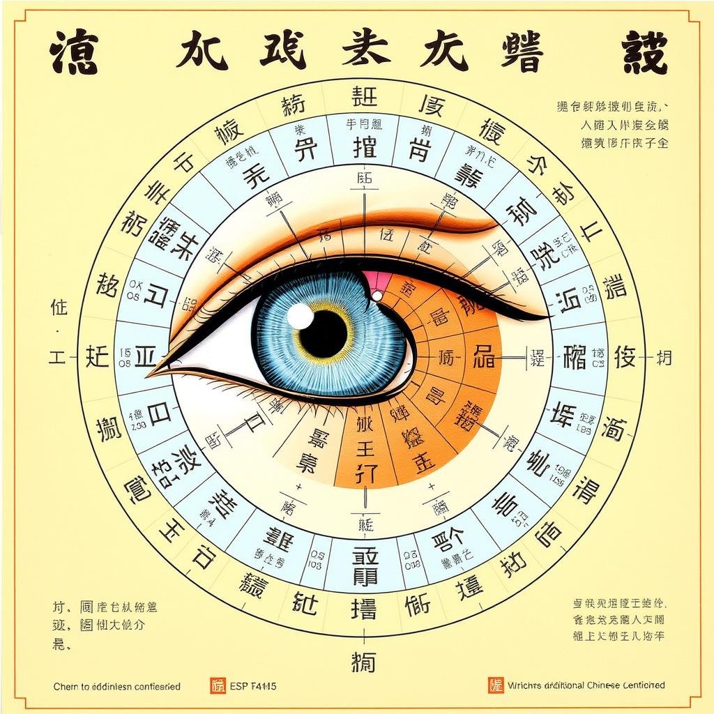 Traditional Chinese eye reading chart showing organ correspondences