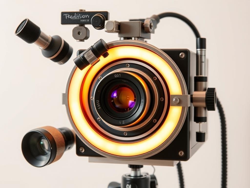 Traditional analog iridology camera with specialized lighting and magnification lens