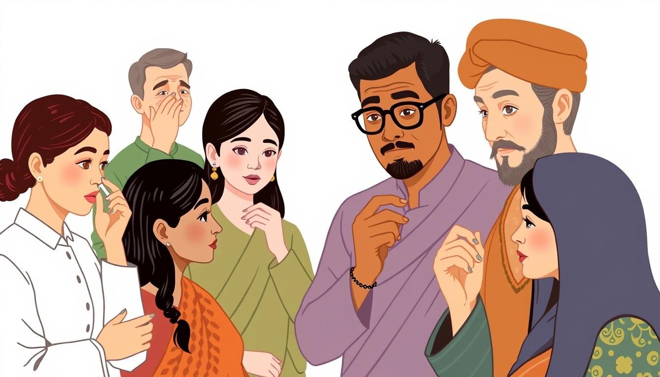 Various cultural eye reading practices illustrated with people from different ethnicities examining eyes