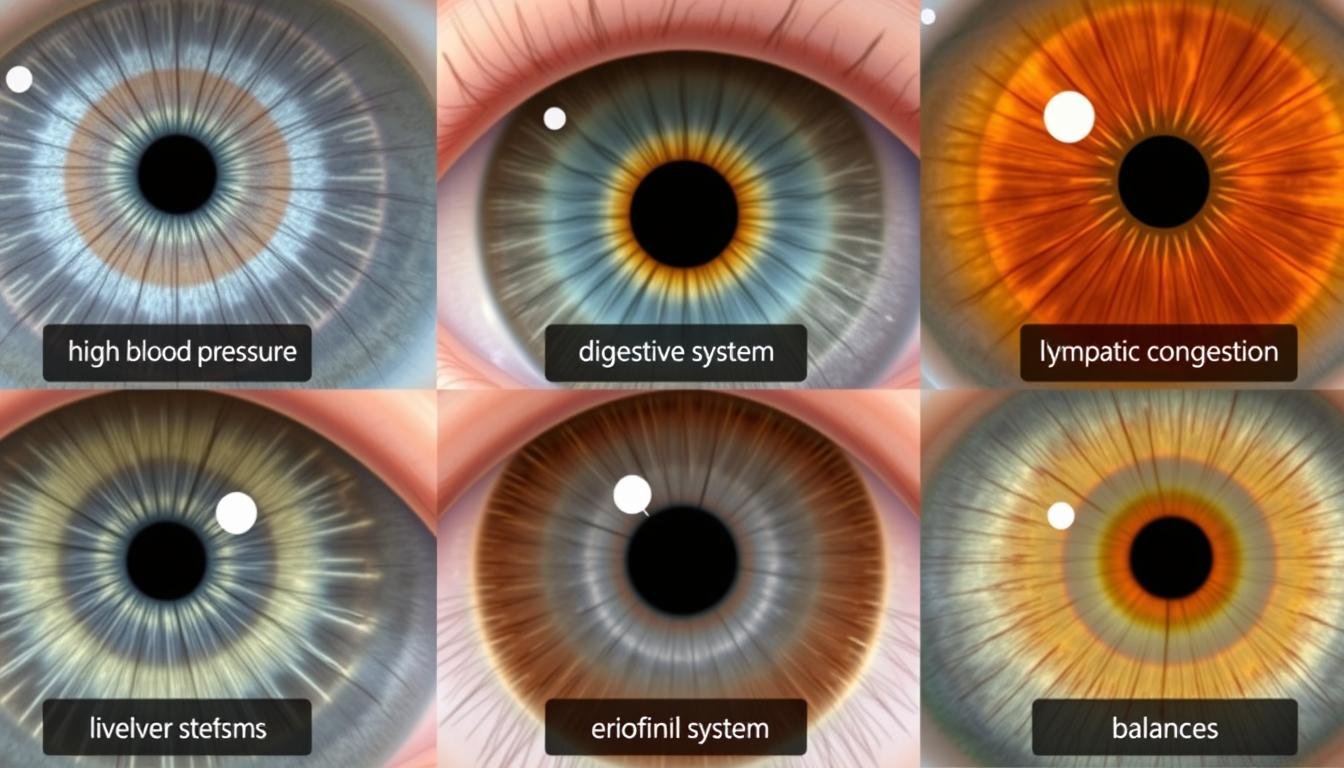 Various health conditions as they appear in left vs right eyes according to iridology charts