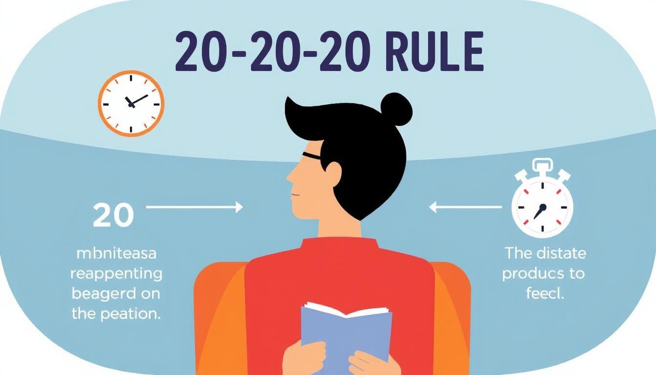 Visual representation of the 20-20-20 rule for eye health for reading